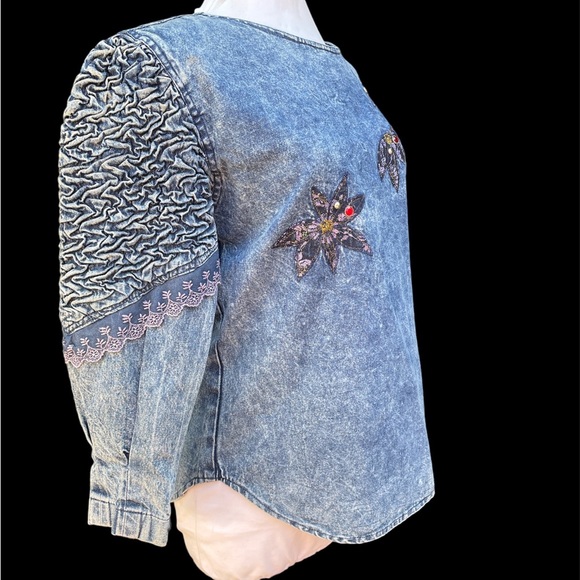 Vintage Distressed Cowgirl Western Line Dancing Denim Top Embroidered - Picture 10 of 15